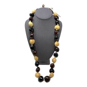 Hawaiian Kukui Nut Long Lei Necklace Brown Tan Cream
